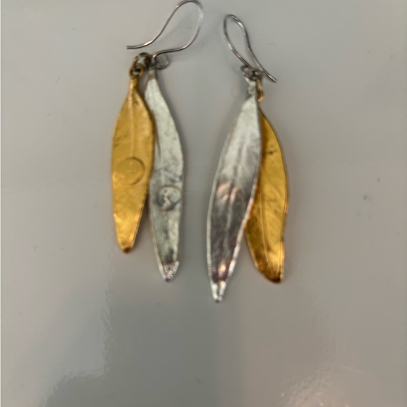 Gold and Silver Feather Motif Earrings Metal - Picture 2 of 4